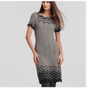 Tory Burch “Kent” Zigzag Pattern Scalloped Edges Merino Wool Sweater Dress